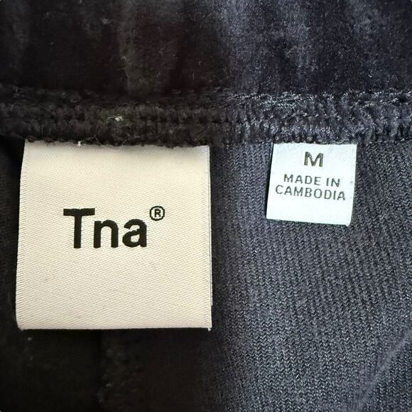 Aritzia TNA Velour Pants Black Pull On Tie Front M Stretch Gothic Goth Witchy - Picture 5 of 10